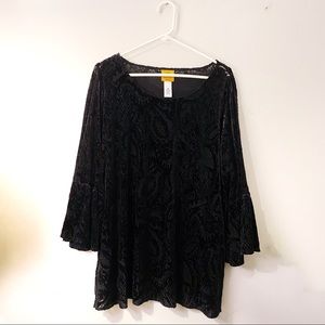 Ruby Rd. Black Snakeskin Blouse Bell Sleeves 2x